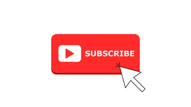 Red subscribe button with arrow cursor Red subscribe button with arrow cursor. Suitable for social media, website, mobile app, tutorial stock illustrations