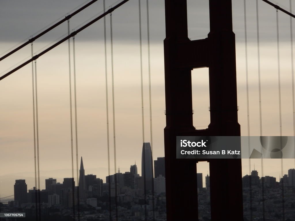 Golden Gate Bridge GGB with SF in background Bridge - Built Structure Stock Photo