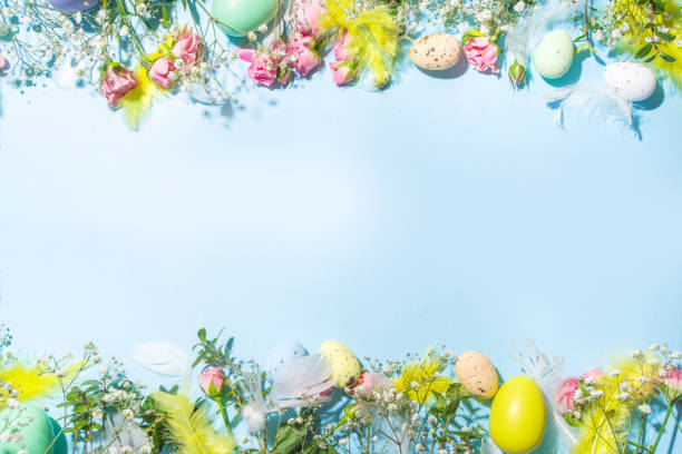 Easter spring flatlay background stock photo