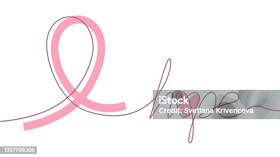 istock Pink ribbon and inscription hope line art 1357708306
