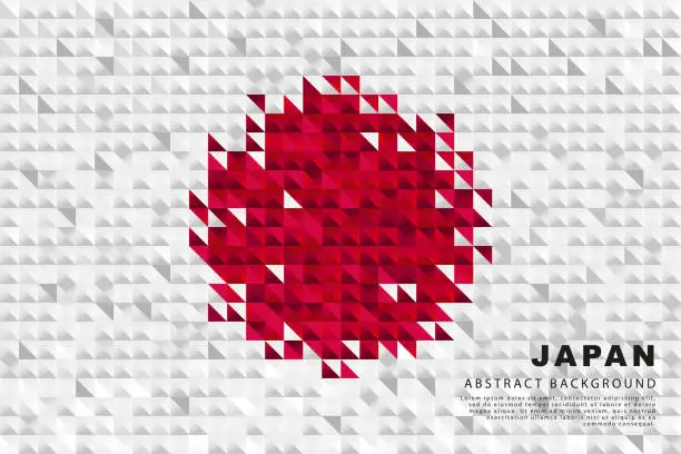 Vector illustration of Japan flag. Abstract background of small colorful white and red triangles in the form of the Japanese flag.