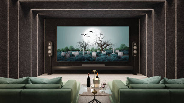 Luxury home theater room,Living room.3d rendering stock photo