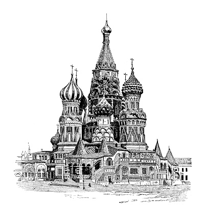 Antique illustration: Saint Basil's Cathedral, Moscow