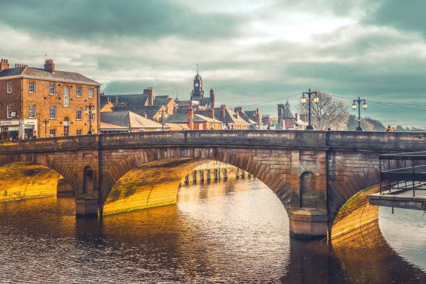 il ponte è selezionato nel fiume ouse, york, regno unito - grass shoulder foto e immagini stock