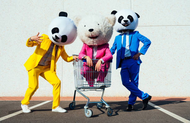 istock Storytelling image of people wearing giant panda head 1357724049