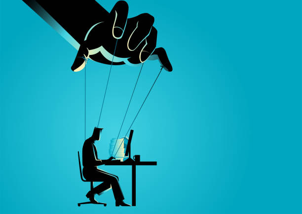 ilustrações de stock, clip art, desenhos animados e ícones de businessman working and being controlled by puppet master - puppet