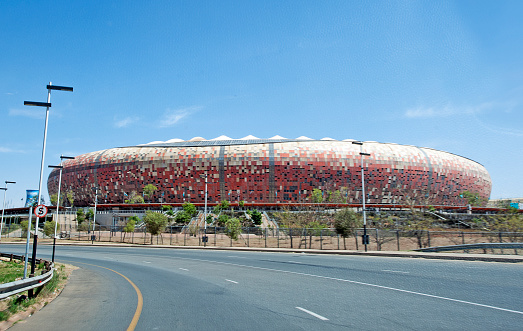 World Cup Football stadium, Johannesburg, Cape Peninsula, South Africa. South Africa on the southern tip of Africa is a beautiful, colourful and diverse country of varied landscapes from craggy rocky cliffs and coastline to savannah grasses of the natural wildlife parks that reflect the chequered social history and social issues of the country.