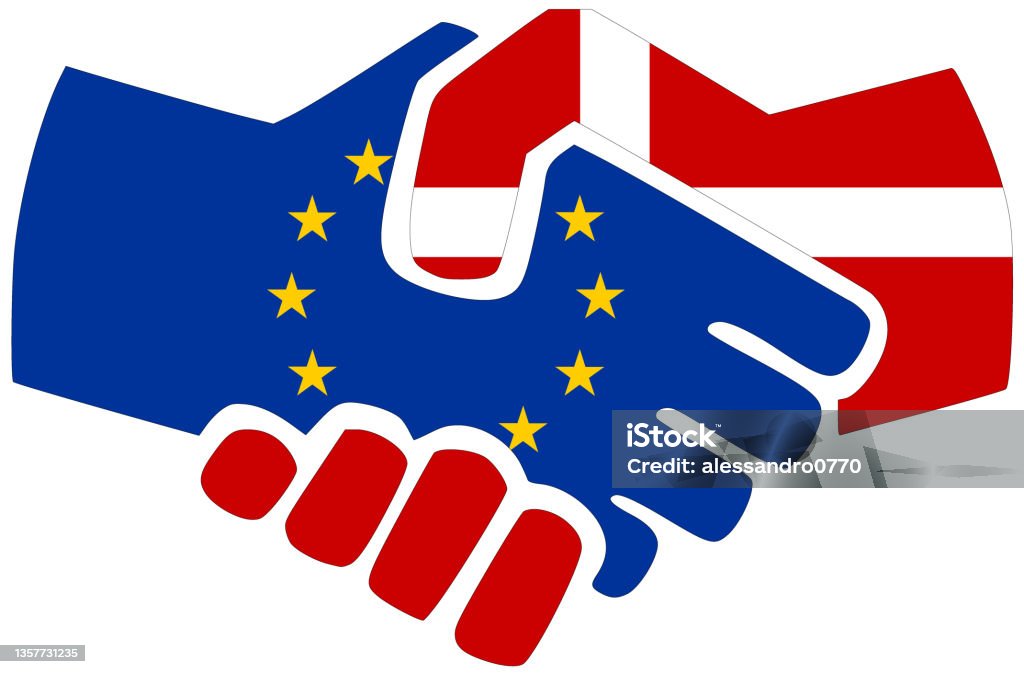 Ue Denmark Jabat Tangan Simbol Perjanjian Atau Persahabatan Ilustrasi