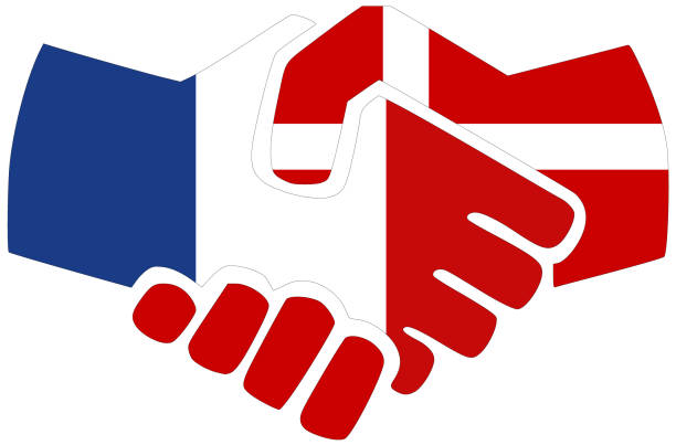 франция - дания : рукопожатие, символ соглашения или дружбы - denmark france stock illustrations