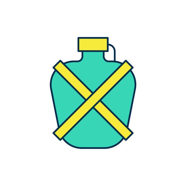 ilustrações de stock, clip art, desenhos animados e ícones de filled outline canteen water bottle icon isolated on white background. tourist flask icon. jar of water use in the campaign. vector - military canteen