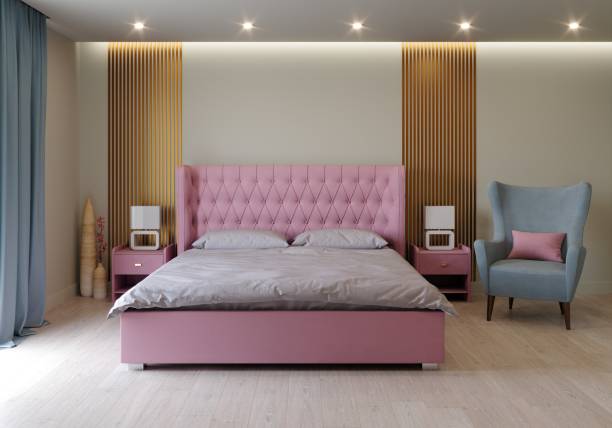 istock 3d rendering of a bedroom in cozy colors. 1357734260