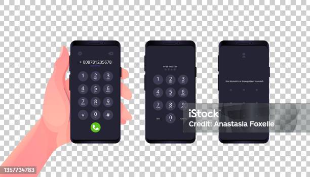 Cellphone With Passcode Lock Screen Interface Use Biometric Or Enter ...