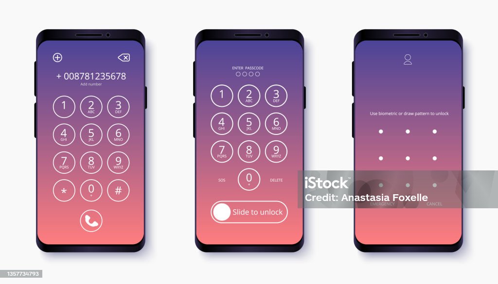 Smartphone With Passcode Lock Screen Interface Use Biometric Or Enter ...