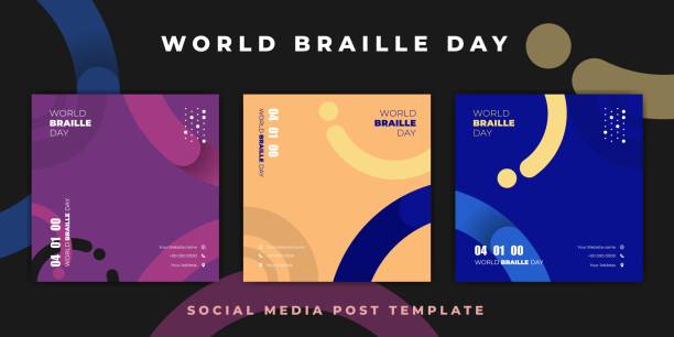 illustrations, cliparts, dessins animés et icônes de conception de modèles pour la journée mondiale du braille. conception de modèle de publication sur les réseaux sociaux avec 3 choix de couleurs - borne