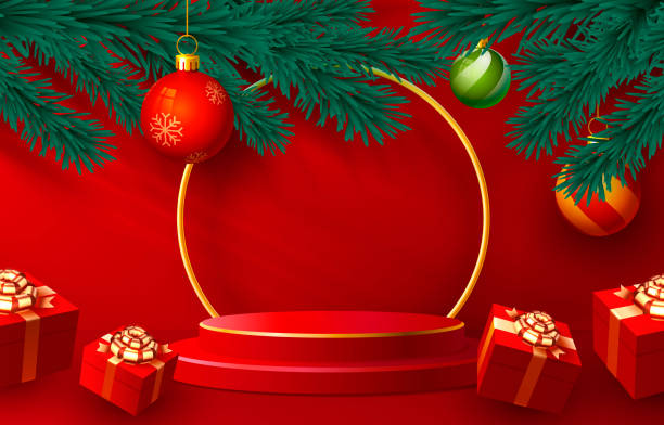 istock Merry Christmas Happy New Year tree with toys, card banner. Vector 1357738647