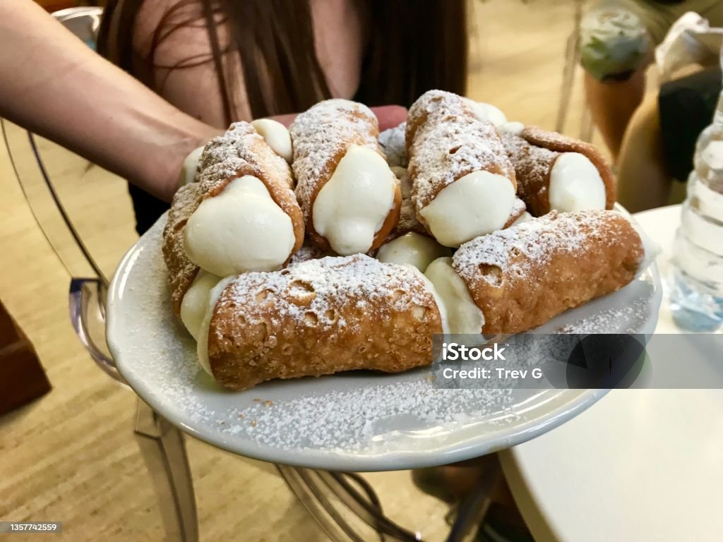 Italian Food Delicious Italian Cannolis ready to be served. Cannoli Stock Photo