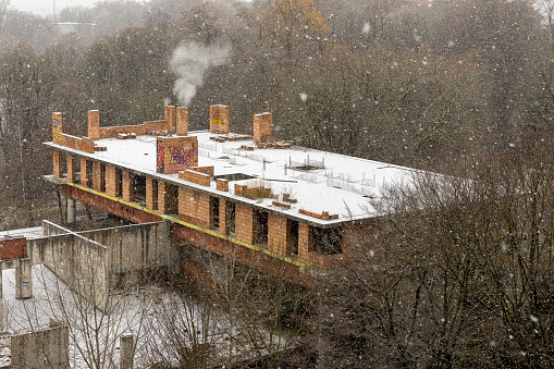 Augsburg, Germany - Nov 28th 2021: First snow is falling in Bavarian city Augsburg.