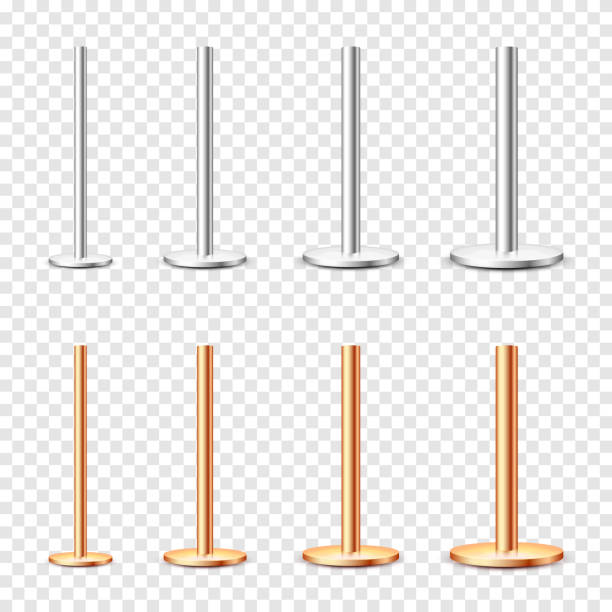 istock Realistic metal poles collection isolated on transparent background. Glossy bronze and steel pipes of various diameters. Billboard or advertising banner mount, holder. Vector illustration 1357746047