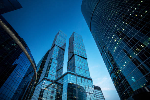 istock Modern business buildings in the twilight 1357749093