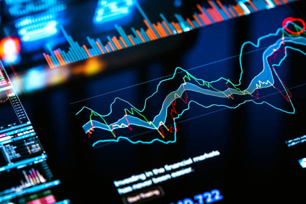 Trading charts background Trading charts and data background on pixelated screen finance technology stock pictures, royalty-free photos & images