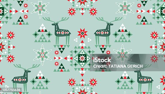istock Merry Christmas Happy New Year seamless pattern  Holiday winter nordic background 1357755636
