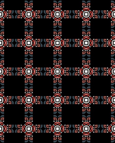 Seamless tile texture with a patterned grid in the black background