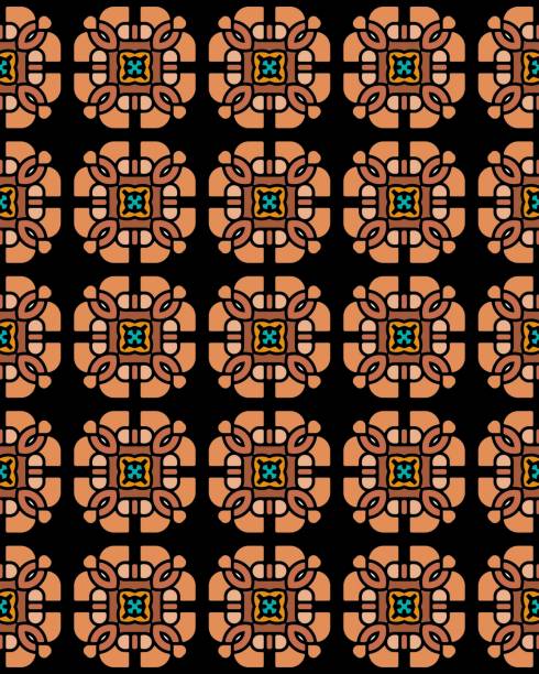 illustrations, cliparts, dessins animés et icônes de un motif sans couture de style arabe avec des formes colorées sur fond noir - tiles pattern