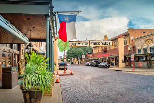 Stockyards Historic District in Fort Worth, Texas, USA.