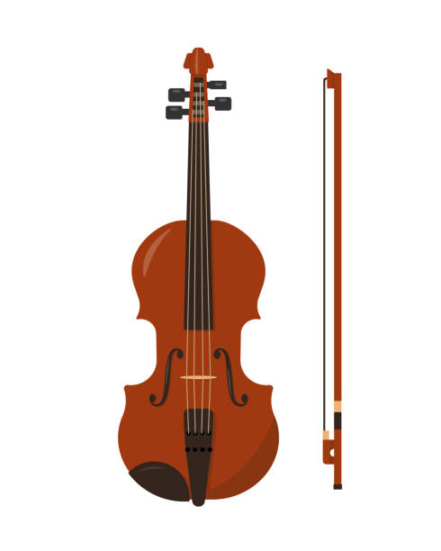 klassische viola mit bogen. saiten-musikinstrument - streicherbogen stock-grafiken, -clipart, -cartoons und -symbole