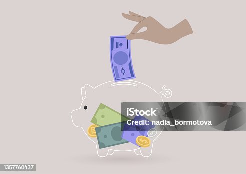 istock A glass piggy bank with paper money and coins inside, transparent banking service, financial industry 1357760437