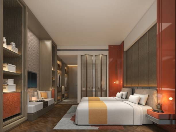 istock 3d render of modern hotel room 1357761477