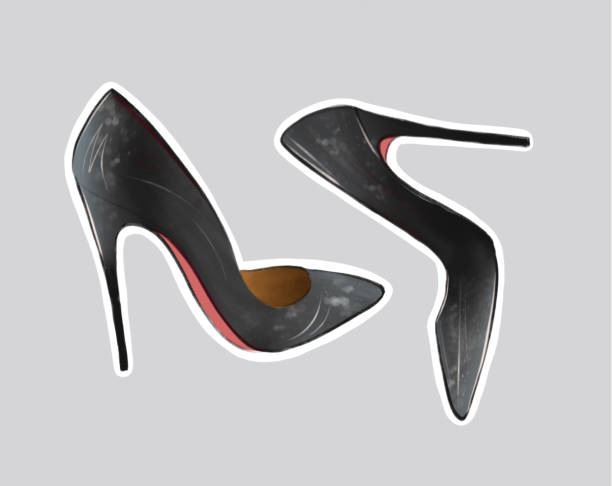 istock sticker with a white rim with a fashionable womens black shoes 1357763683