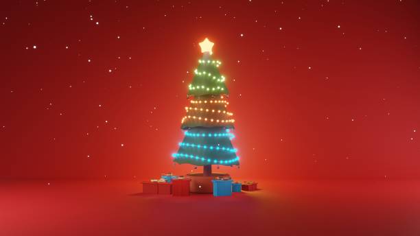 istock Snowing and Decorated Christmas Tree Christmas Gift Boxes 1357763884