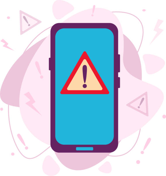 istock Notification of a warning with an exclamation mark on the smartphone. 1357763978