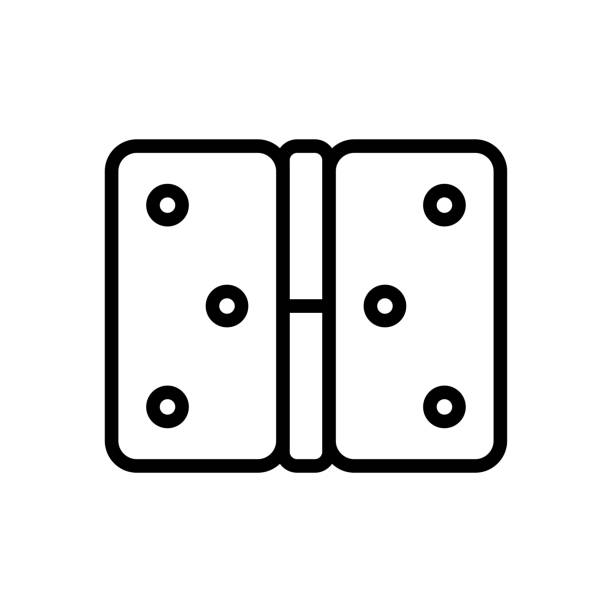 Door hinge icon. Black contour linear silhouette. Front side view. Vector simple flat graphic illustration. The isolated object on a white background. Isolate. Door hinge icon. Black contour linear silhouette. Front side view. Vector simple flat graphic illustration. The isolated object on a white background. Isolate. hinge stock illustrations