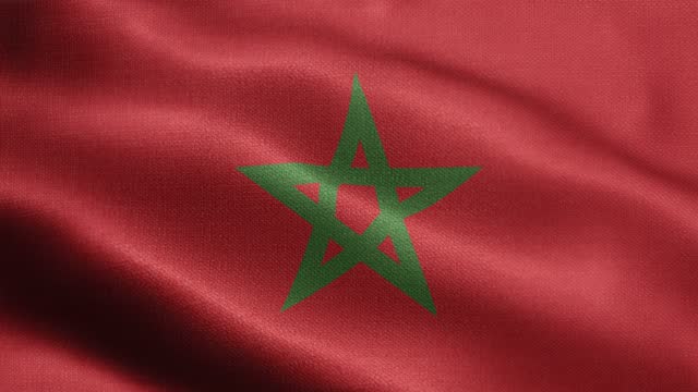 National Flag of Morocco Animation Stock Video - Moroccan Flag Waving in Loop and Textured 3d Rendered Background - Highly Detailed Fabric Pattern and Loopable - Kingdom of Morocco Flag