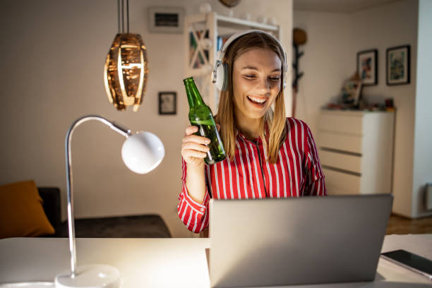istock Online party on a video call - New normal concept 1357772063