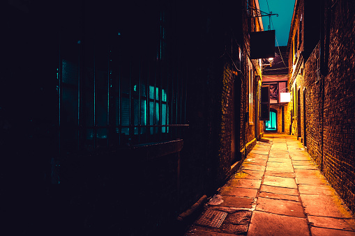Dark alley in York, UK