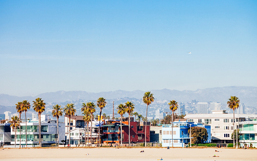 Venice Beach waterfront homes, Los Angeles, California, USA