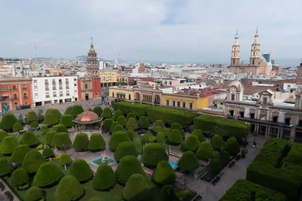 Photo of Aerial of the center of León Guanajuato with park, kiosk and churches