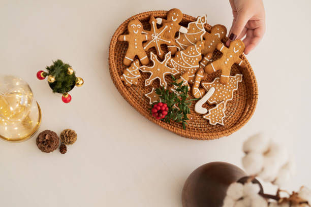 Gingerbread Cookies On Bamboo Tray