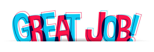 ilustrações de stock, clip art, desenhos animados e ícones de great job! creative banner with red-blue overlapped letters ''great job'' - great discounts