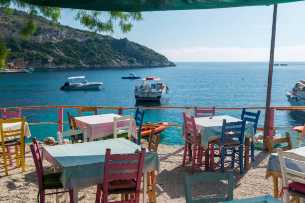 istock Table in restaurant with beautiful sea view 1357785791