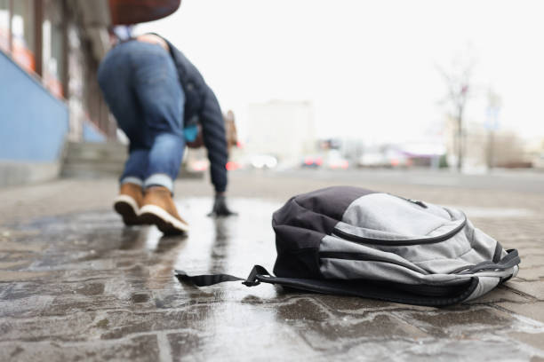 istock Man almost fell on ground because of slippery weather 1357786200