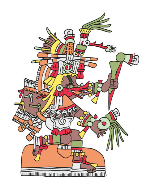 Quetzalcoatl, Quetzal-feathered serpent, Aztec god of wind and wisdom Quetzalcoatl, as depicted in the Codex Telleriano-Remensis. Aztec god related to wind, wisdom and to planet Venus. His name comes from Nahuatl language and means Precious or Quetzal-feathered Serpent. aztec stone tattoos stock illustrations