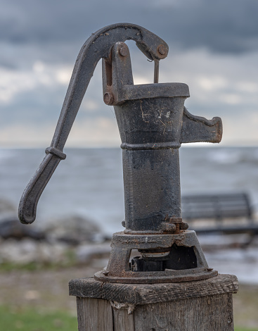 A vintage hand powered water pump