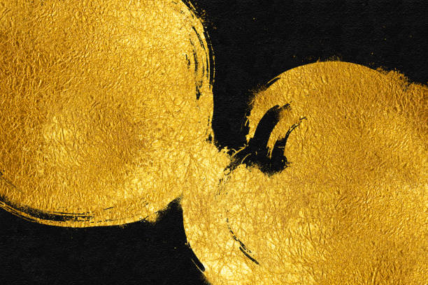 istock Japanese background on black washi paper with gold patterns. 1357792946