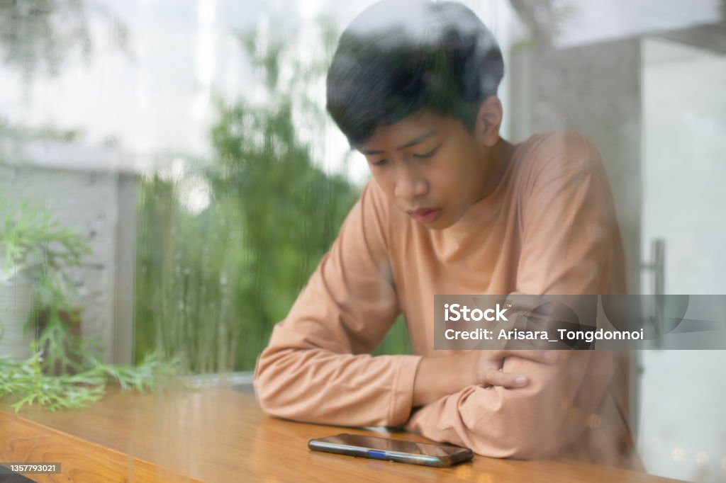 Asian Boy Student Using Smartphone Teenage Boys Stock Photo