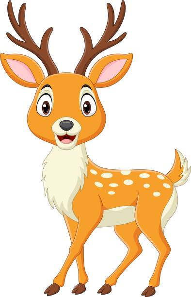 흰색 배경에 고립 된 만화 사슴 - stag deer doe cartoon stock illustrations