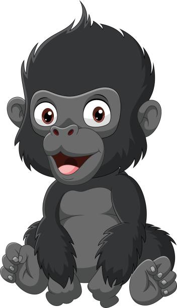 cartoon süßes baby gorilla sitzen - gorilla endangered species large isolated stock-grafiken, -clipart, -cartoons und -symbole